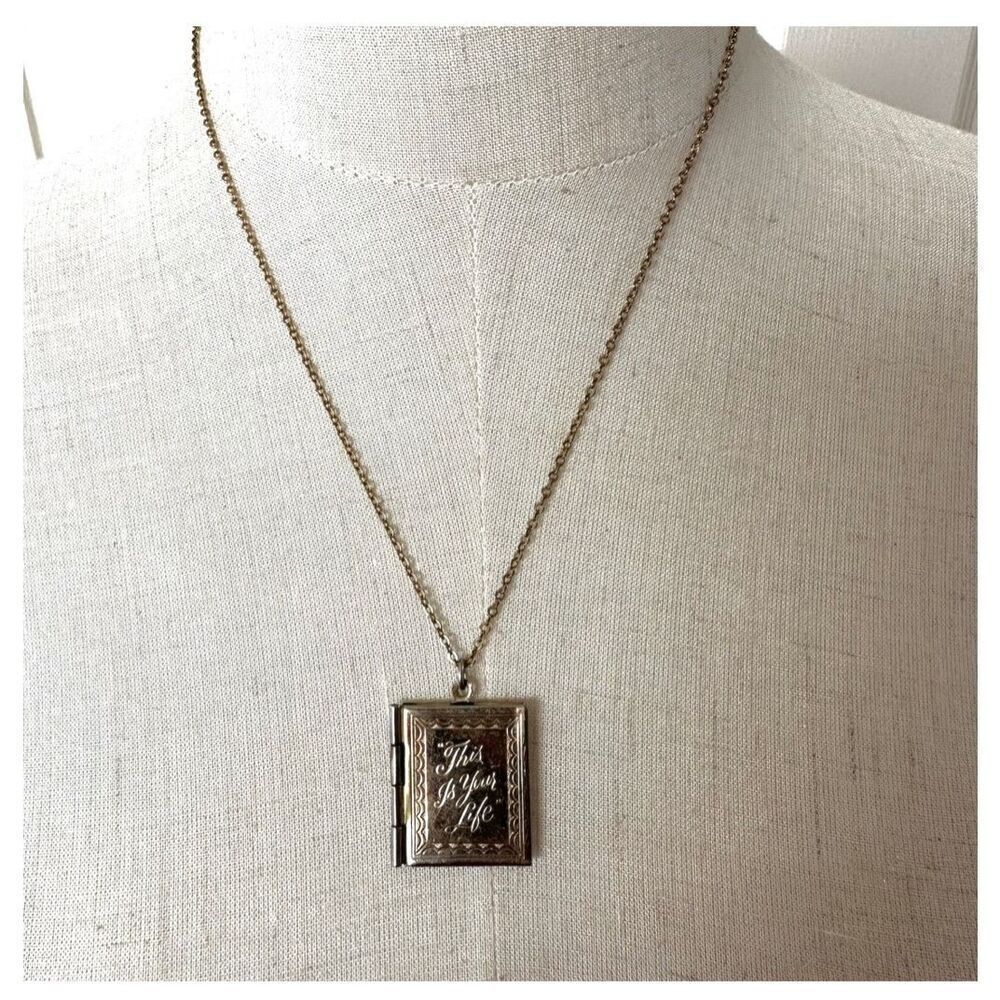 This is your life gold tone vintage book locket necklace